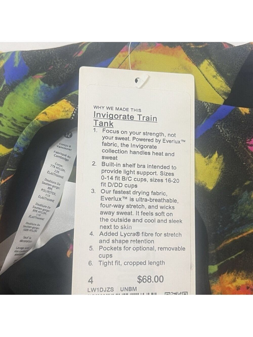 Lululemon Wunder Train Racerback Tank B/C Cup Support Size 4 Multi Color - Picture 10 of 10